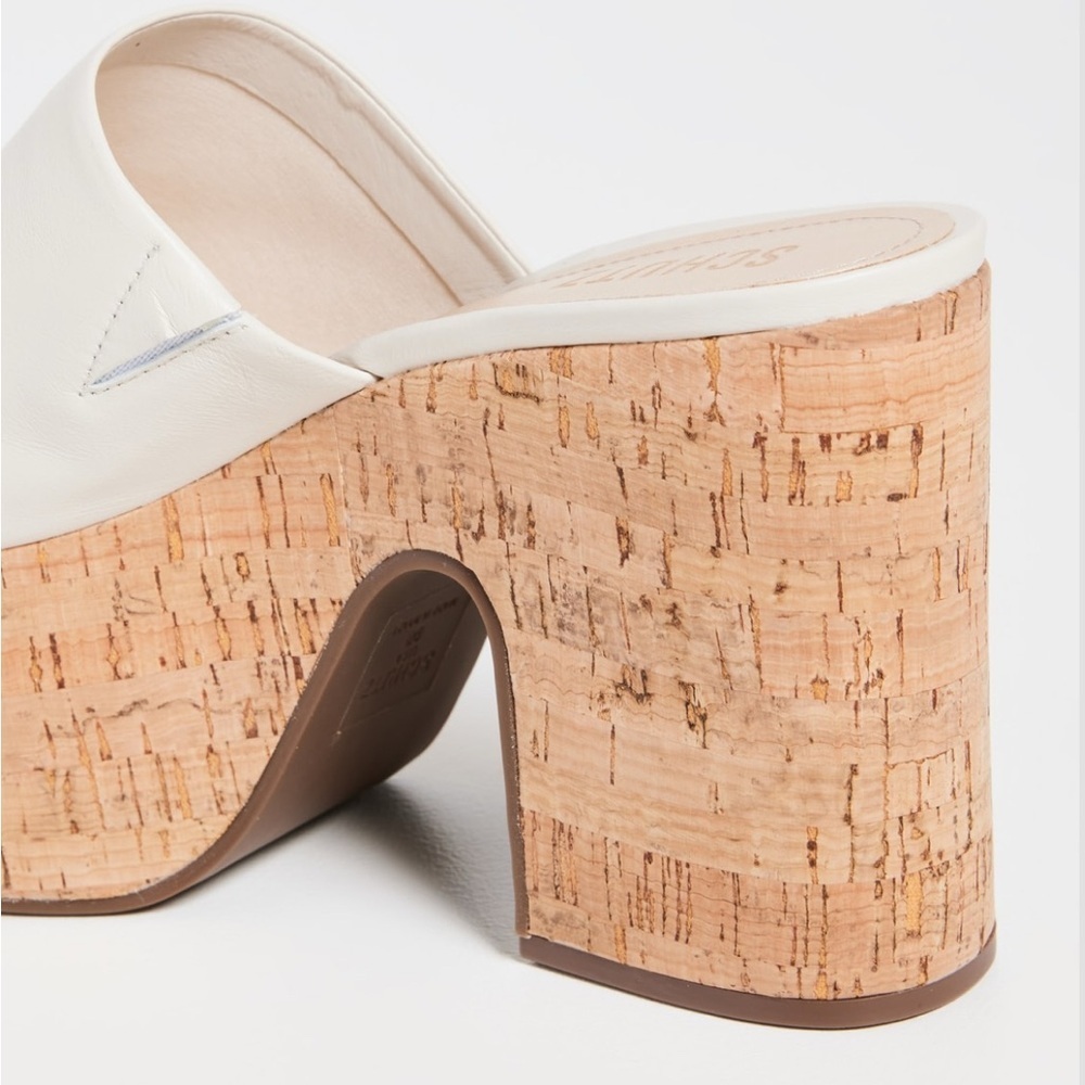SCHUTZ Dalle Cutout Sandals Cream Cork Block Heel Platform Mules Shoes Size 9.5 - Picture 5 of 12